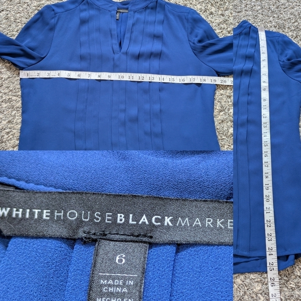 WHBM Blue Slit Neck Long Sleeve Professional Blouse 6 - Picture 8 of 8